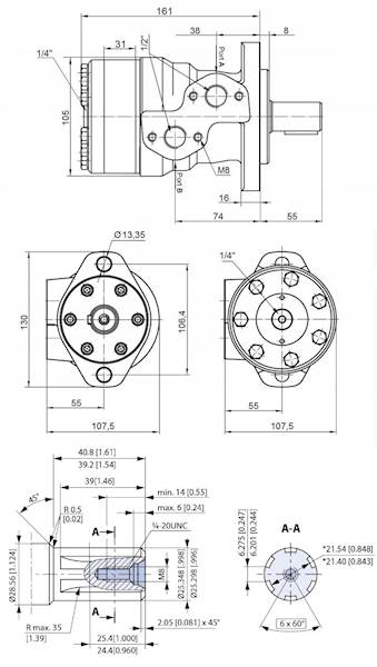 SILNIK HYDRAULICZNY BMR OMP SMR 160 cm3 WAŁEK SHD SAE 6B