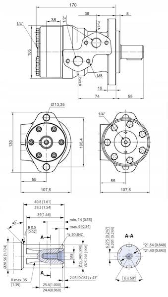 SILNIK HYDRAULICZNY BMR OMP SMR 200 cm3 WAŁEK SHD SAE 6B