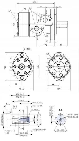 SILNIK HYDRAULICZNY BMR OMP SMR 250 cm3 WAŁEK SHD SAE 6B