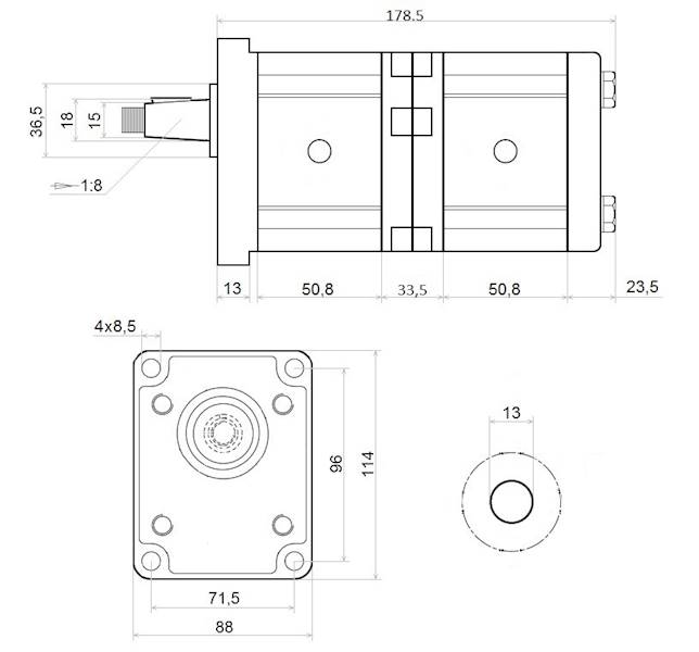 POMPA HYDRAULICZNA PODWÓJNA TANDEMOWA PRAWA 4/4 MINIKOPARKA