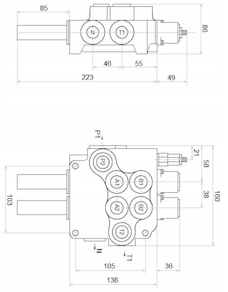 ROZDZIELACZ HYDRAULICZNY 2 SEKCYJNY 80L LINKI PŁYWAJĄCA