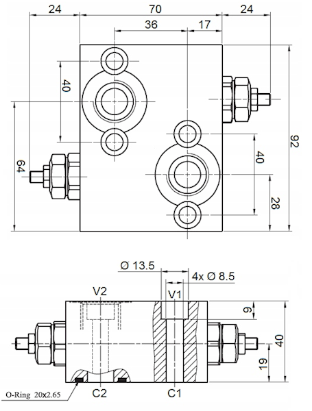ZAWÓR HYDRAULICZNY PRZELEWOWY KRZYŻOWY NA SMR BVR 1208 VAU 1/2''