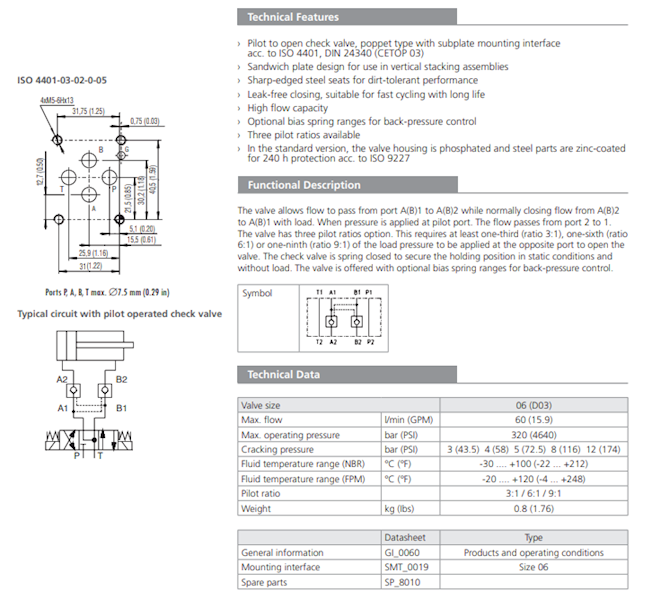Zamek hydrauliczny warstwowy Argo Hytos 2RJV1-06-MA