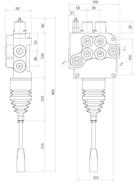 ROZDZIELACZ HYDRAULICZNY 2 SEKCYJNY 80L 2 SEKCJE JOYSTICK