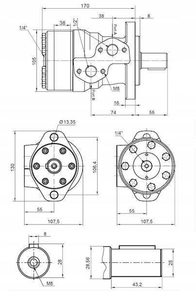 SILNIK HYDRAULICZNY BMR 200cm3 310obr/min WAŁEK 25