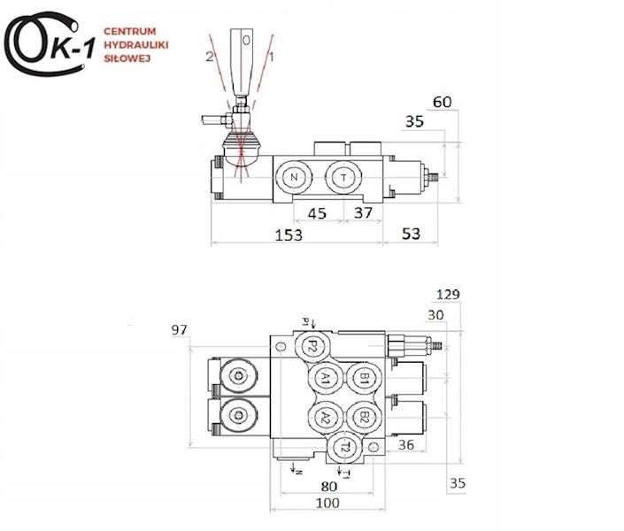 ROZDZIELACZ HYDRAULICZNY 2 SEKCYJNY + GNIAZDA EURO