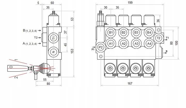 ROZDZIELACZ HYDRAULICZNY 4 SEKCYJNY 40L 2 NURNIKI