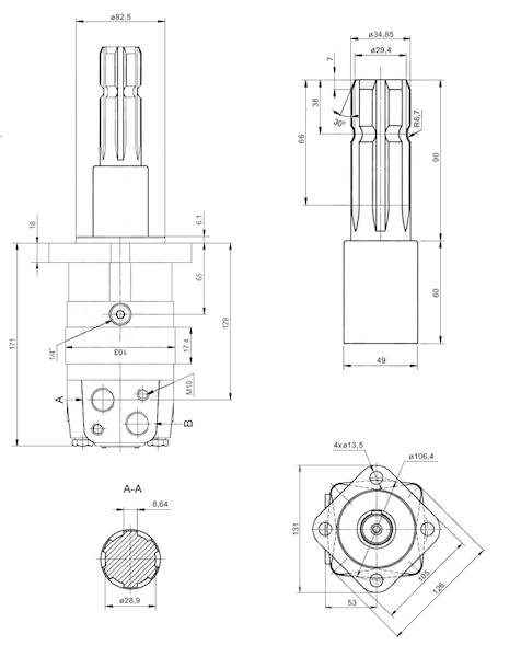SILNIK HYDRAULICZNY SMS OMS BMS OMZS 100 WAŁEK WOM