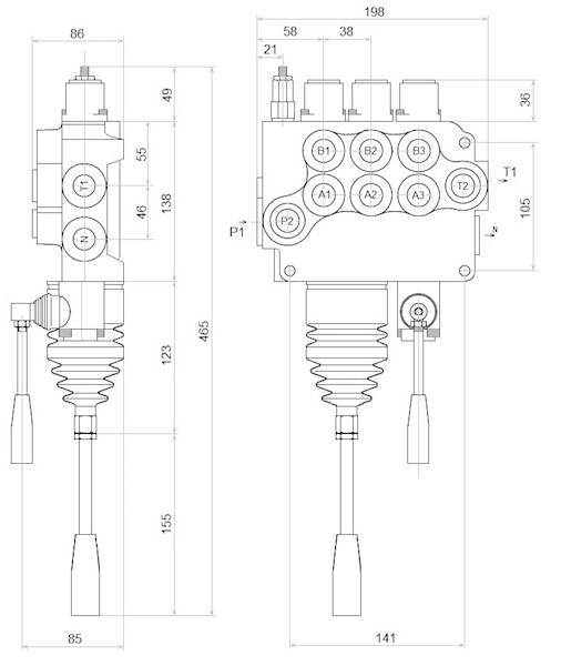ROZDZIELACZ HYDRAULICZNY 3 SEKCYJNY 3 SEKCJE 80L JOYSTICK