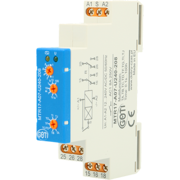 Przekaźnik czasowy 7 funkcji, 2Px8A 12..240VAC/DC