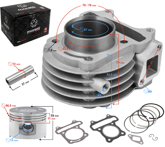 Cylinder 4T GY6 kpl. 47-00 z wylotem na czujnik temperatury