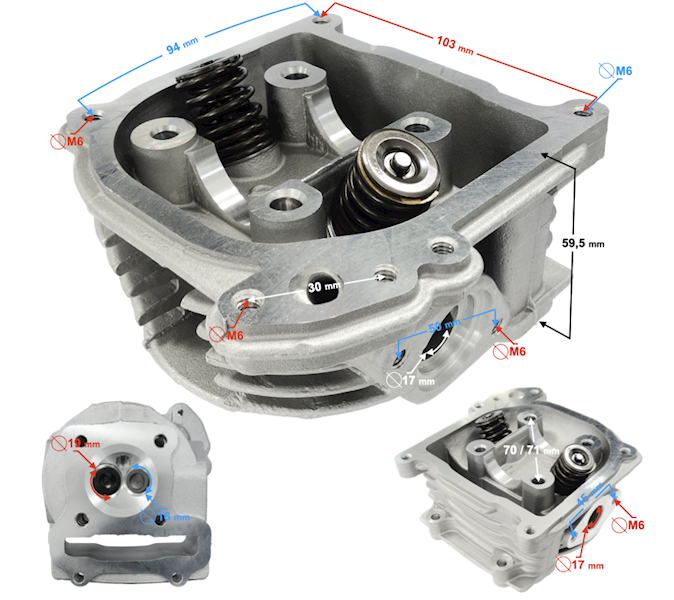 Głowica cylindra GY6 4T 80cc długie zawory z zaworem spalin