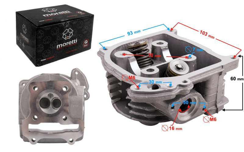 Głowica GY6 4T 60cc z zaworem spalin