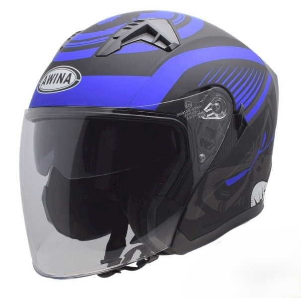 Kask z szybką i blędą czarno niebieski XS