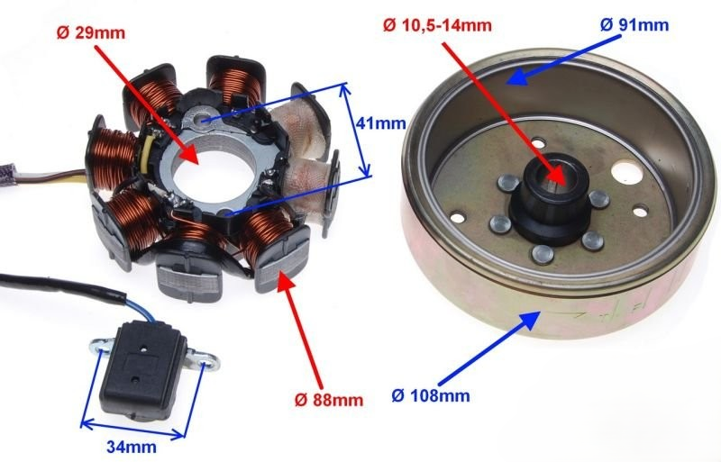 Iskrownik 4T    8 cewek 4 kable + koło magnesowe 
