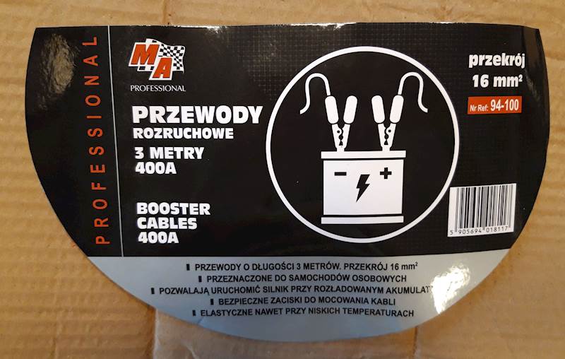 Przewody rozruchowe 400 A / 3m /16 mm