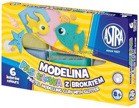 Modelina 6 kol. pastel z brokatem ASTRA