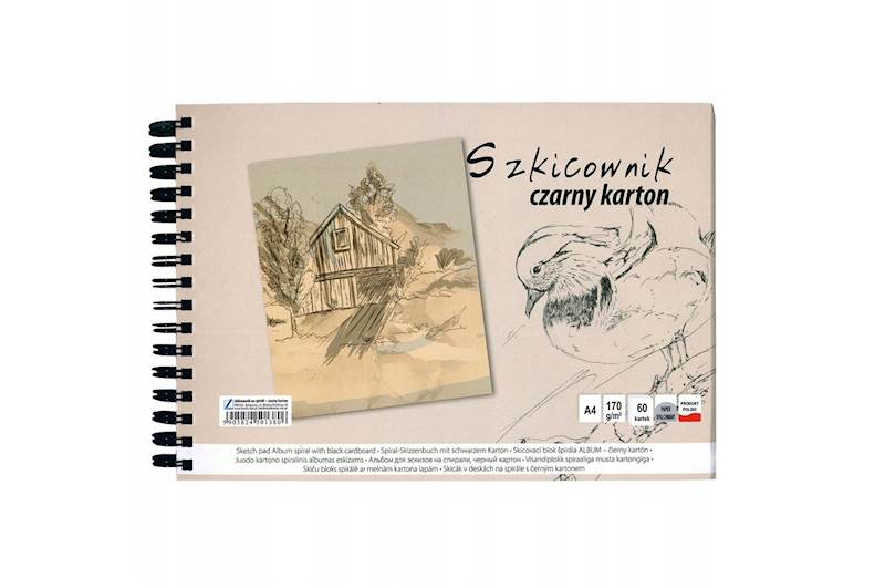 Szkicownik na spirali A4 60 k czarny