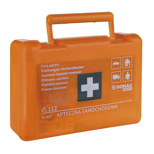 Apteczka samoch. wypos. BD DIN plastik pomorańcz.