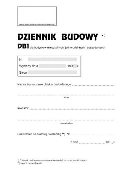 Druk dziennik budowy DB1  P11