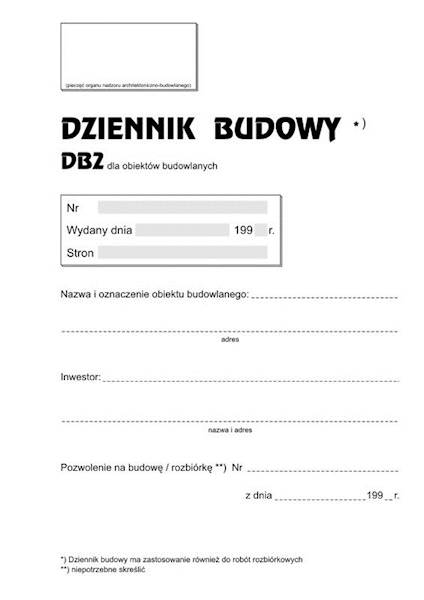Druk dziennik budowy DB2 dla obie.bud.P12