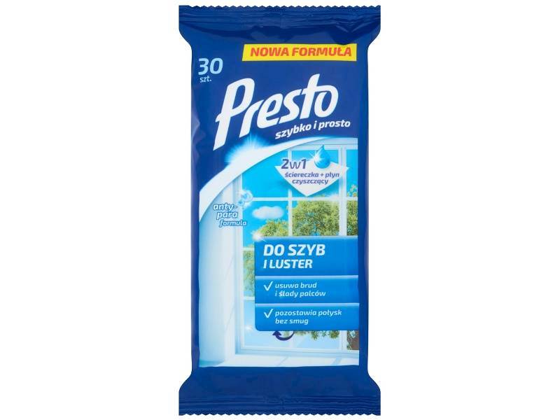 Chusteczki czyszczące Presto do szyb 30 szt.
