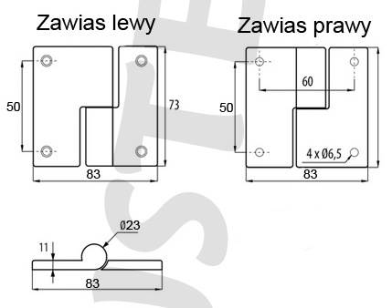 OKUCIA DO KABIN TOALETOWYCH ZAWIAS BIAŁY LEWY