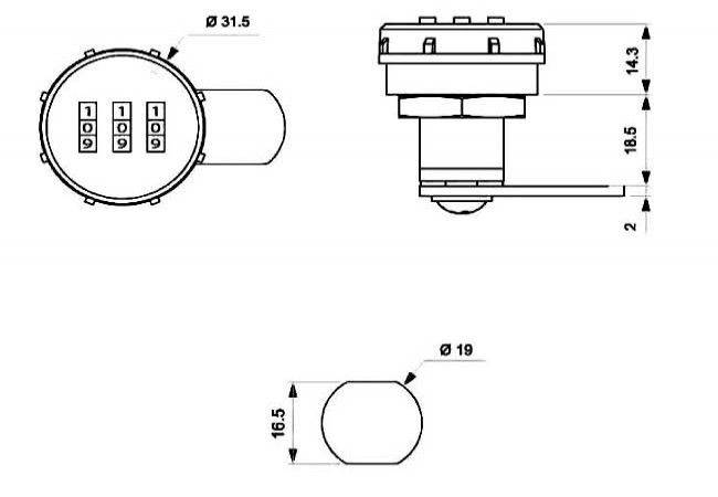 ZAMEK MEBLOWY NA SZYFR 3 CYFROWY BL.PROSTA L=39 MM