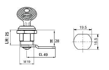 ZAMEK MEBLOWY BĘB.NIK.SKRZ.BL.ODG.DŁ. L=56 1 KLUCZ