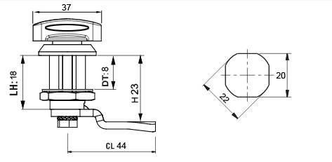 ZAMEK MEBLOWY NA MOTYLEK BL.ODGIĘTA L=53 MM