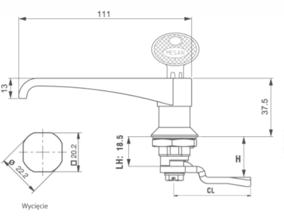 ZAMEK MEBLOWY Z KLAMKĄ NA ZAMEK BL.ODG. L=54 MM