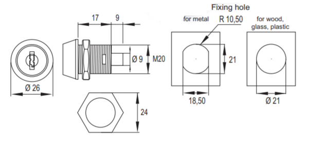 ZAMEK MEBLOWY BOLCOWY FI 20X17 MM