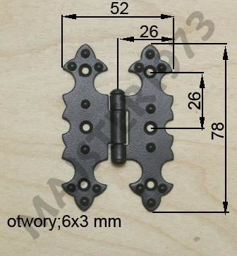 ZAWIAS OZDOBNY 50X78 MM SYMETRYCZNY PATYNA