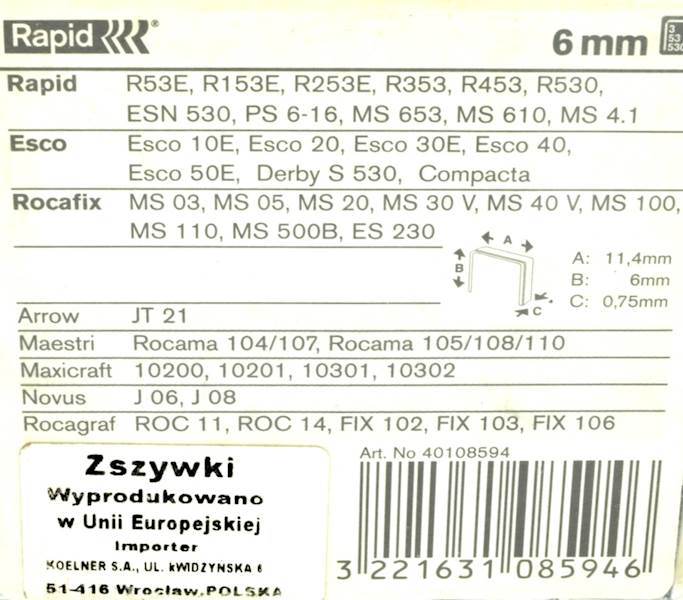 ZSZYWKI TAPIC. 53/6 MM 1060 SZT