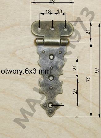 ZAWIAS OZDOBNY 97X43 MM ZEWNĘTRZNY ŁAMANY PATYNA