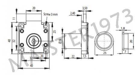 ZAMEK MEBLOWY FI 19X22 MM POD JEDEN KLUCZ