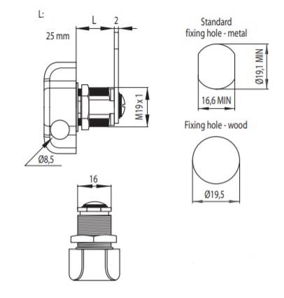 ZAMEK MEBLOWY NA KŁÓDKĘ BL.PROSTA L=48 MM LEWY