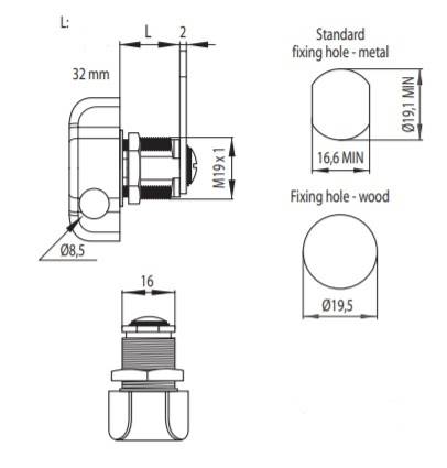ZAMEK MEBLOWY NA KŁÓDKĘ BL.PROSTA L=48 MM LEWY