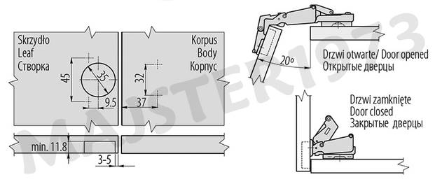 ZAWIAS PUSZK.FI35 HYDRAULICZNY KĄT.165 Z WKRĘT.GTV