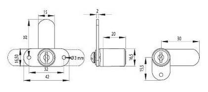 ZAMEK Z DWOMA MOCOWANIAMI KLUCZ D 20 BL.= 43 MM