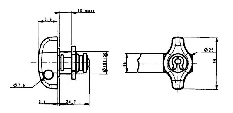 ZAMEK MEBLOWY NA KŁÓDKĘ BL.ODGIĘTA L=58 MM