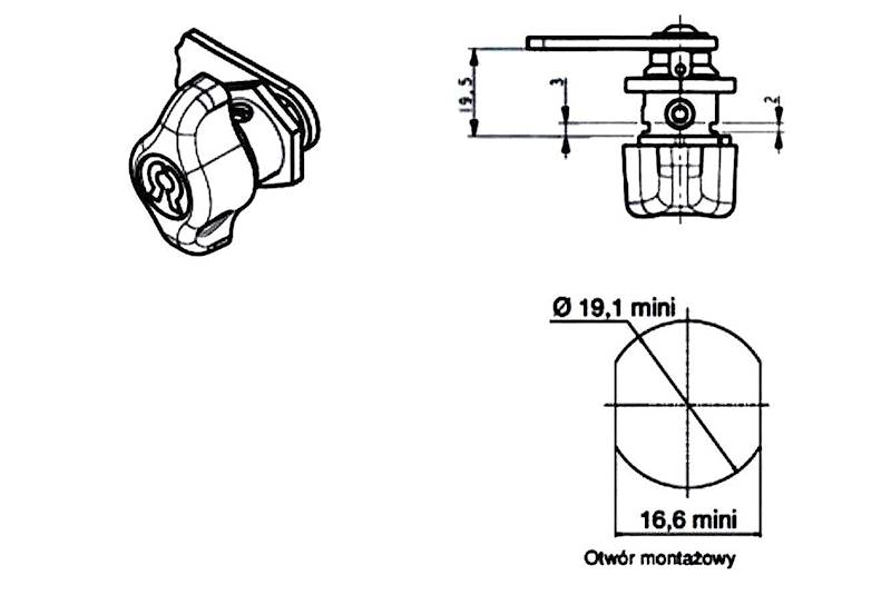 ZAMEK MEBLOWY NA KŁÓDKĘ BL.ODGIĘTA L=58 MM