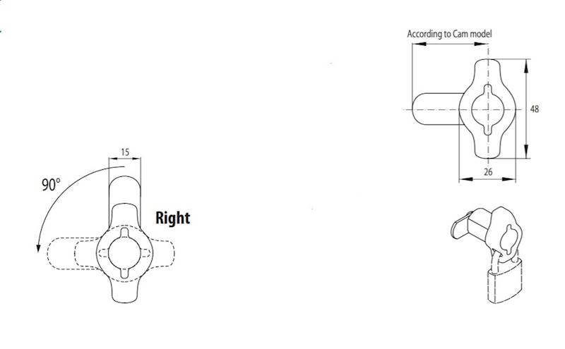 ZAMEK MEBLOWY NA KŁÓDKĘ BL.PROSTA L=48 MM PRAWY