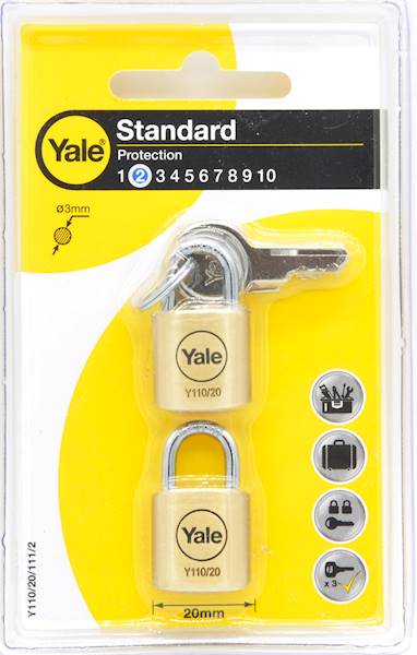 KŁÓDKI YALE 20 MM 2 SZTUKI W SYST.1 KLUCZA MOSIĄDZ