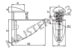 WSPORNIK POŁKI SZKLAN.PELIKAN CHROM 105X70 MM