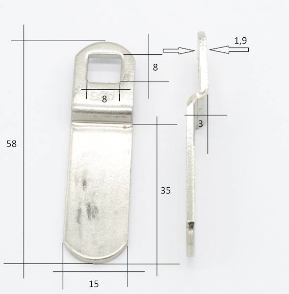 BLASZKA DŁUGA ODGIĘTA L=58 MM (ODG.3 MM DŁ.36 MM)