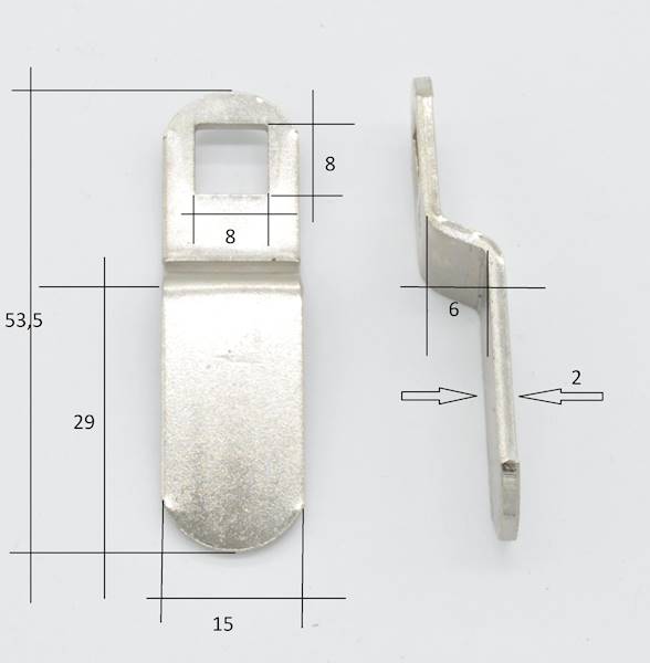 BLASZKA DŁUGA ODGIĘTA L= 53 MM (ODG.6 MM DŁ.28 MM)