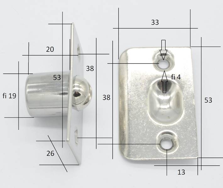 ZATRZASK WPUSZCZANY KULKOWY INOX 20 CZOŁO 53X26