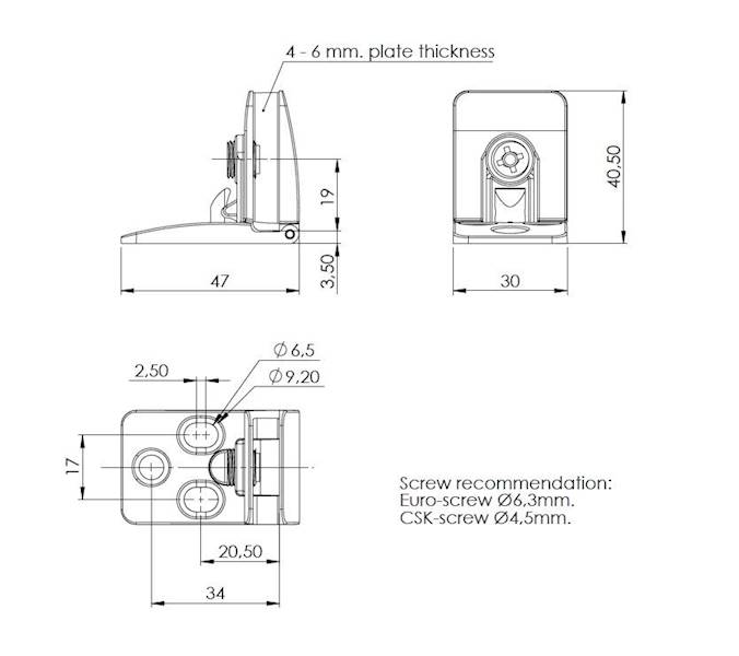 ZAWIAS SZYBY CHROM 84x20x30 MM