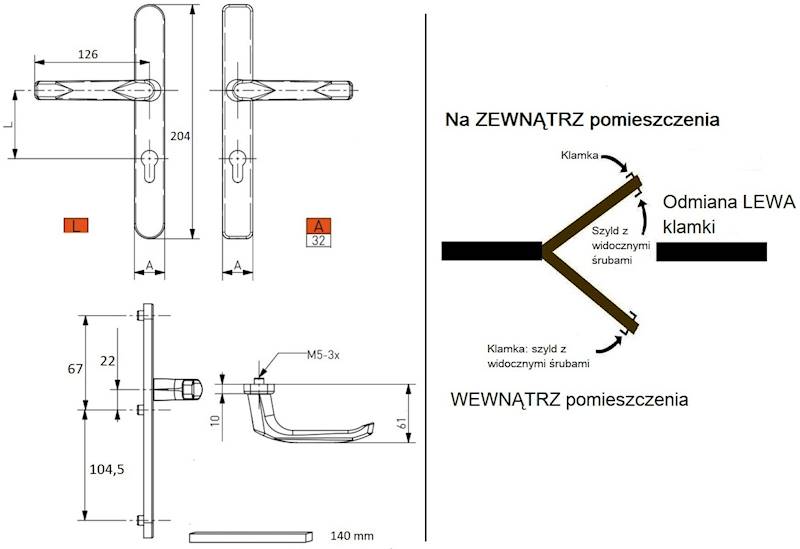 KLAMKA DRZ.9005 PCV/ALU.D.SZY.92/204/32 WB LEWA 
